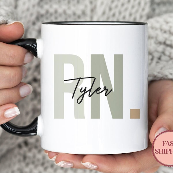 Personalized Registered Nurse Mug •Nurse Graduation Present •Custom Name Coffee Cup •Nurse Appreciation Gift •(MU-26 Sage)