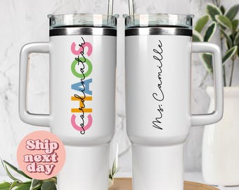 Coordinador del Caos, vaso personalizado de 113 ml, regalo para profesor, compañero de trabajo, jefe, mamá, vaso divertido de 113 ml con nombre (TU-390)
