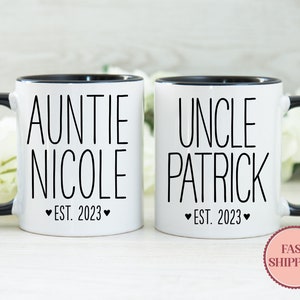 Auntie Uncle Est 2023 Mug Set New Aunt Uncle Mug Gift For New Aunt & Uncle Personalized Mugs Custom Pregnancy Reveal Mug MU-38 image 1