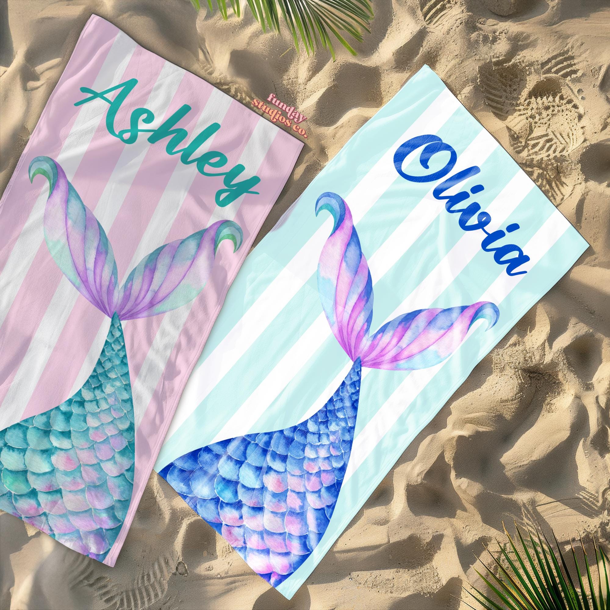 Personalized Mermaid Tail Beach Towel - Custom Pool Bath Towel, 60 X 30 Inches, For Kids Adults