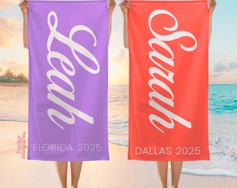 Anpassad strandhandduk för möhippa, retrostil, Florida 2025 personlig strandhandduk för poolen, presentidé för poolhandduk (BT-8)