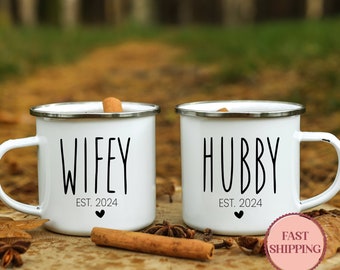 Wifey & Hubby Couple Mug, Personalized Mug for Couple, Cute Gifts for Couple, Anniversary Mug, Wedding Gift Mugs, Couple Custom Mug (EM-4)