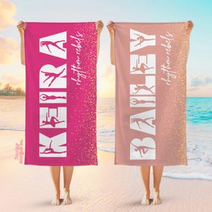 Dance Custom Beach Towel with Name, Retro Style Pool Towel, Personalized Beach Towel for Adults, Pink Dance Theme Large Beach Towel(BT-15)