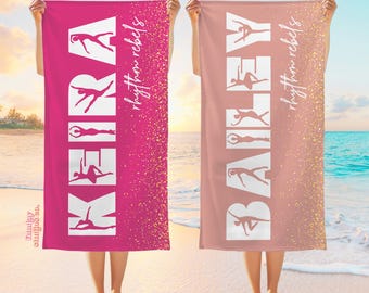 Dance Custom Strandtuch mit Namen, Retro Style Pool Handtuch, Personalisiertes Strandtuch für Erwachsene, Pink Dance Theme Großes Strandtuch(BT-15)