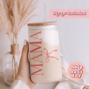 Personalized Mama Glass Tumbler with Lid & Straw - Custom Ice Coffee Cup, Unique Gift for Coffee Lovers, Reusable Drinkware (FL-162)