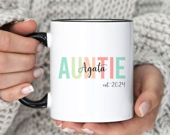 Mug personnalisé tante est 2023 • Idées cadeaux tante • Mugs de révélation de grossesse • Mug nouvelle tante • Mug Meilleure tante • Mug à café tante (MU-65LIGHT)