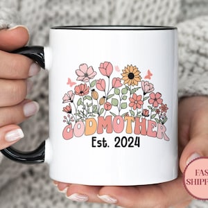 Caneca personalizada para madrinha, caneca floral para presente de madrinha, xícara de café para madrinha, madrinha Est. 2024 (MU-107 Madrinha)