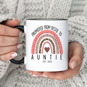 Bestie to Auntie Mug • Custom Best Friend Mug • Rainbow New Aunt Mug • Pregnancy Announcement Mug • Promoted to Auntie Gift • (MU-20 Aunt)