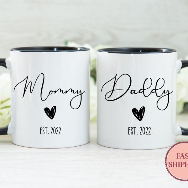 Mommy Daddy Mug Set • New Parents Est 2023 Mug •  First Time Daddy Mommy Mug • Pregnancy Announcement Gift • Baby Reveal Mug (MU-1)