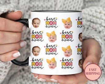 Taza personalizada con foto de la mejor mamá • Regalo para mamá • Taza con foto personalizada • Taza con cara de bebé • Regalo para el Día de la Madre • (PMU-8 Baby)
