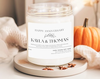 Happy Anniversary Soy Wax Candle, Custom Couple Name Candle, Anniversary Gift For Him Her, Wife Husband Girlfriend Boyfriend Candle(PC-3COU)