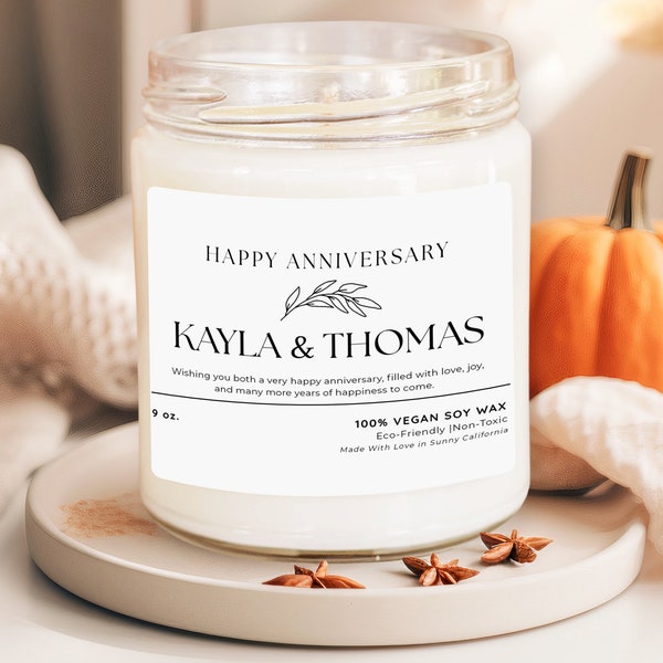 Happy Anniversary Soy Wax Candle, Custom Couple Name Candle, Anniversary Gift For Him Her, Wife Husband Girlfriend Boyfriend Candle(PC-3COU)