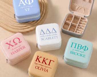 Personalized Sorority Travel Jewelry Box | Sorority Big & Little Sister Reveal Gift | Greek Letter Gift(RC-10)