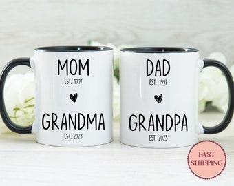 Promoted Grandma Grandpa Mug Set • New Grandparents Mugs • Mom to Grandma Coffee Mug • Dad to Grandpa Mug • Pregnancy Reveal Gift • (MU-19)