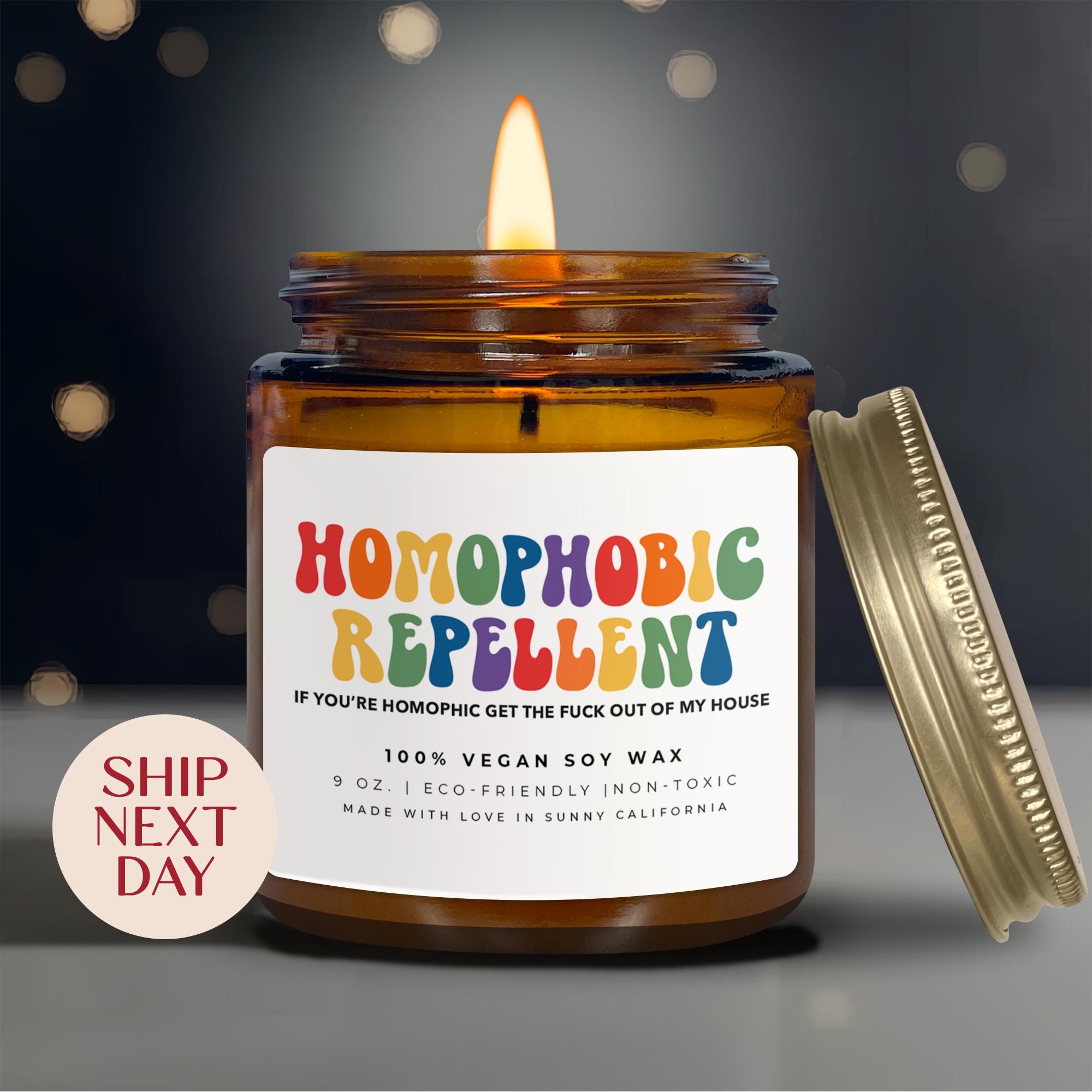 Homophobic Repellent Scented Candle, Pride Month Candle, LGBTQ+ Gay Lesbian Bisexual Queer Pride Gift, Celebrate You Gift Ideas, (C-12PRI)