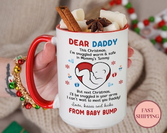 Binnenkort papa kerstmok, binnenkort papa kerstcadeau, babybump mok, toekomstige papa koffiekopje, ouders als mok, kerstcadeaus