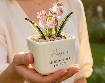 Personalized Glass Tulip Flower Pot for Godmother | Godmother Christmas Keepsake (GF-22)