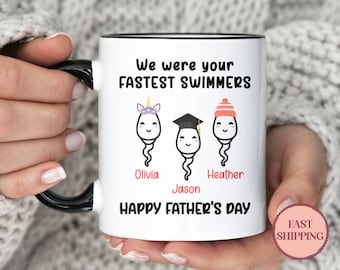 We waren je snelste zwemmers mok • Gepersonaliseerde naam koffiemok cadeau voor vaderdag • Aangepaste kindernamen • Grappige mokken voor papa • (PMU-14)