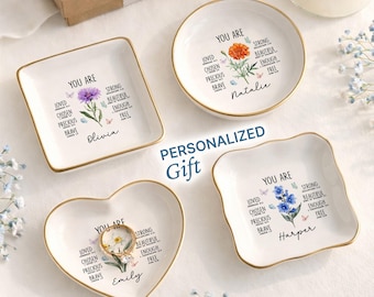 Plato personalizado para joyas cristianas / Bandeja para anillos con versículos bíblicos personalizados / Plato con afirmación de fe / Regalo religioso para ella (JW-25)
