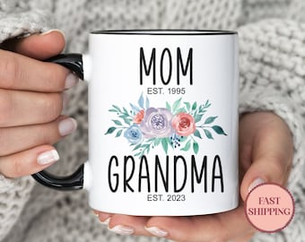 Mug Grandma Est 2023 • Mugs grand-mère personnalisés • Mug personnalisé pour grand-mère • Cadeau de fête des mères pour grand-mère • Mugs mignon grand-mère (MU-40GRANDMA)