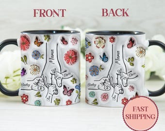 Personalized Mother's Day Mug, Custom Floral Family Name Coffee Cup, Unique Personal Gift for Mom, Hand-Designed Keepsake(MU-327)