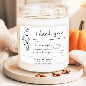 Personalized Thank You Message Candles, Christmas Gift with Custom Message, Birthday Candles, Thank You Soy Wax Candles, Gift for Her zdjęcie 1