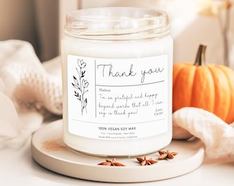 Personalized Thank You Message Candles, Christmas Gift with Custom Message, Birthday Candles, Thank You Soy Wax Candles, Gift for Her