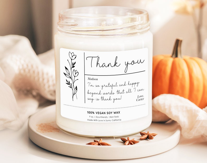 Personalized Thank You Message Candles, Christmas Gift with Custom Message, Birthday Candles, Thank You Soy Wax Candles, Gift for Her zdjęcie 1