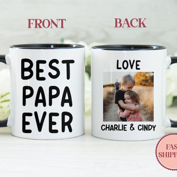 Personalized Kids Photo Coffee Mug •Custom Photo Mug for Dad •Best Papa Ever Cup •Best Dad Mug for Father's Day Gift •(PMU-2 Best)