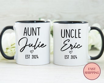 New Aunt Uncle Coffee Mug Set • Custom Name Coffee Mugs • Baby Reveal Mug Gifts • Personalized Pregnancy Announcement Gift (MU-8 UncleAunt)