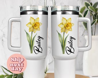 Birth Flower Personalized 40oz Tumbler, Custom 40oz Tumbler Gift For Her, Floral 40oz Tumbler With Name, Personalized Gift Idea(TU-410)