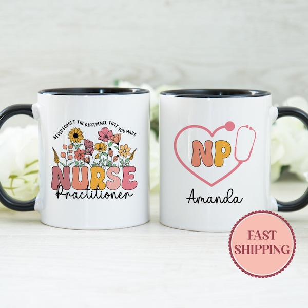 Personalized Nurse Practitioner Mug, Wildflower Nurse Mug, Thank You Gift, Medical Grad Idea, NP Appreciation Gift, (MU-182 NP)