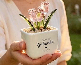 Godmother Proposal Gift | Personalized Godmother Glass Tulip Flower Pot (GF-21)