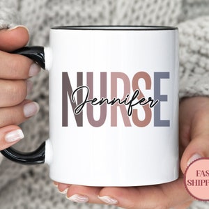 Nurse Coffee Mug Personalized • Custom Name Mugs for Nurse • Nurse Appreciation Coffee Cup • Minimalist Registered Nurse Mug • (MU-13 Name)