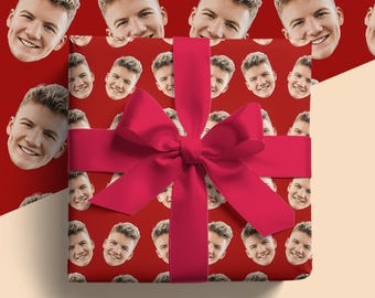 Custom Boyfriend Face Wrapping Paper – Personalized Photo Christmas Gift Wrap, Romantic Anniversary or Birthday Gift Wrap Idea (GW-33)