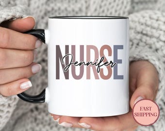Nurse Coffee Mug Personalized • Custom Name Mugs for Nurse • Nurse Appreciation Coffee Cup • Minimalist Registered Nurse Mug • (MU-13 Name)