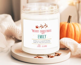 Personalized Merry Christmas Candle, Custom Message Candle, Great Gift For Loved Ones, Holiday Inspired Candle, (PC-2CHR)