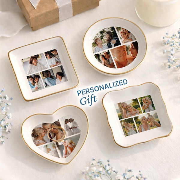 Mother's Day Gift for Mom Grandma| Custom Photo Jewelry Dish | Personalized Ring Holder with Family Pictures (JW-12)