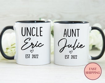 New Aunt Uncle Coffee Mug Set • Custom Name Coffee Mugs • Baby Reveal Mug Gifts • Personalized Pregnancy Announcement Gift (MU-8 UncleAunt)