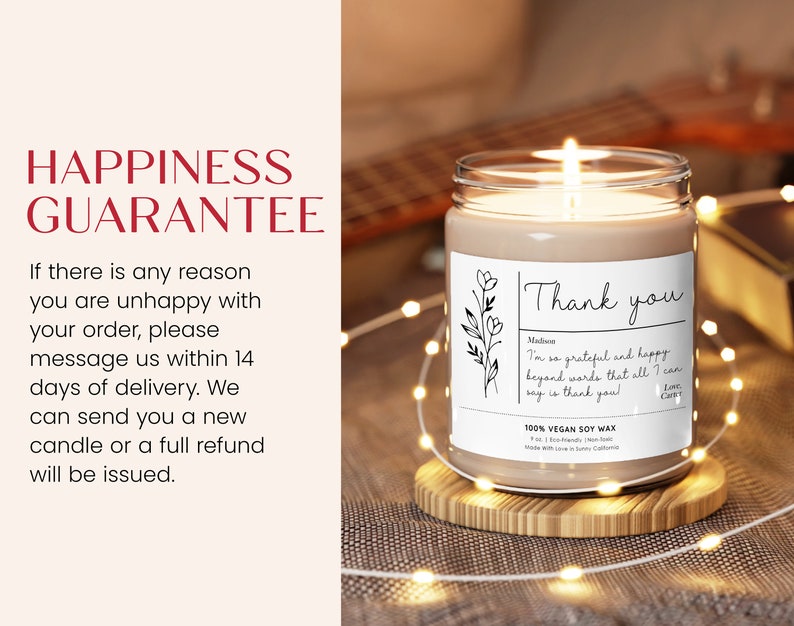 Personalized Thank You Message Candles, Christmas Gift with Custom Message, Birthday Candles, Thank You Soy Wax Candles, Gift for Her zdjęcie 5