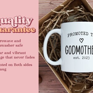 Promoted to Godfather & Godmother Est 2023 Mug Set Personalized Godparent Mug Christening Mug Set Custom Godparent Coffee Mug MU-44 imagem 3