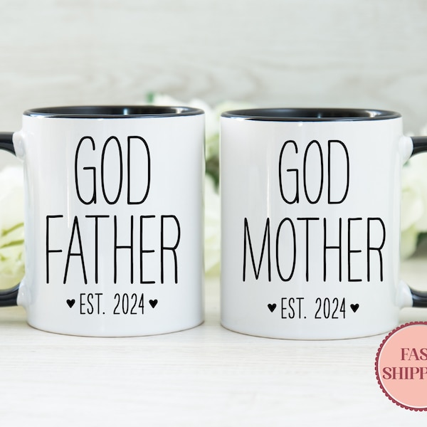 Godparent Est 2023 Mug Set • Godparents Mug • Gift for Godparent • Personalized Godparents Mug Set • Custom Christening Giveaway Mug (MU-39)