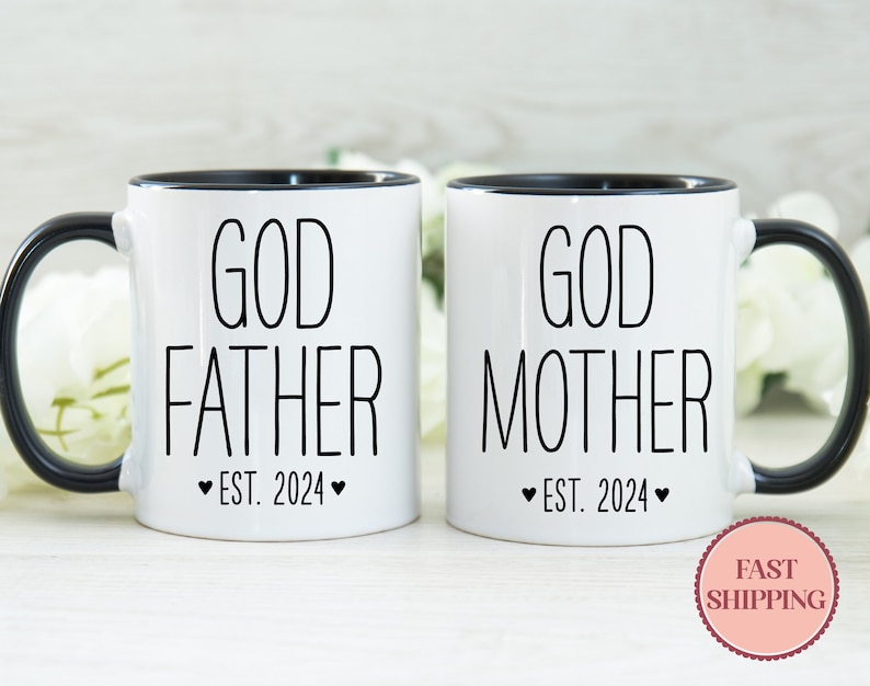 Godparent Est 2023 Mug Set Godparents Mug Gift for Godparent Personalized Godparents Mug Set Custom Christening Giveaway Mug MU-39 image 1