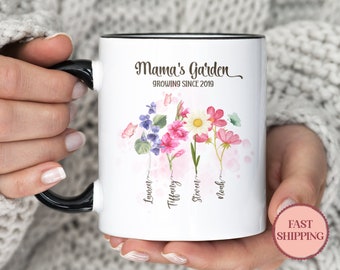 Custom Mama's Garden Coffee Mug • Personalized Mug for Mom • Mommy Mug with Kids Names • Mother's Day Gift • Gift for Idea Mama (PMU-12Mama)