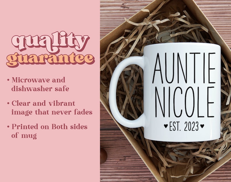 Auntie Uncle Est 2023 Mug Set New Aunt Uncle Mug Gift For New Aunt & Uncle Personalized Mugs Custom Pregnancy Reveal Mug MU-38 image 3