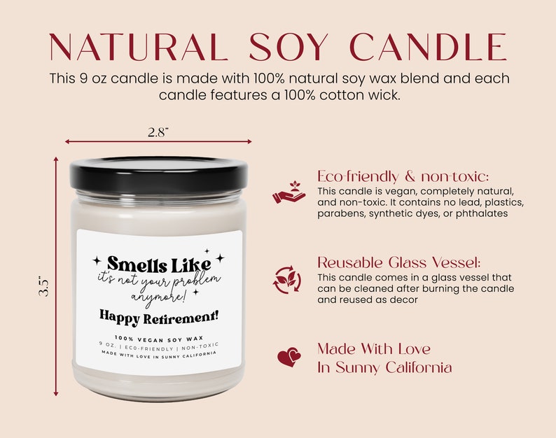 Smells Like It's Not Your Problem Anymore Candle, Funny Retirement Soy Wax Candle, Coworker Farewell Gift, Retirement Party Candle image 3