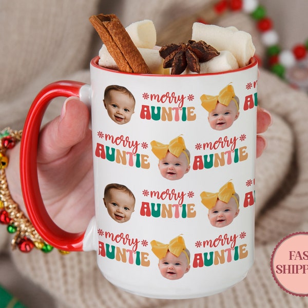 Custom Photo Mug for Aunt, Merry Auntie Christmas Mug, Christmas Present For Auntie, Promoted To Auntie Coffee Cup  (PMU-7 Auntie)