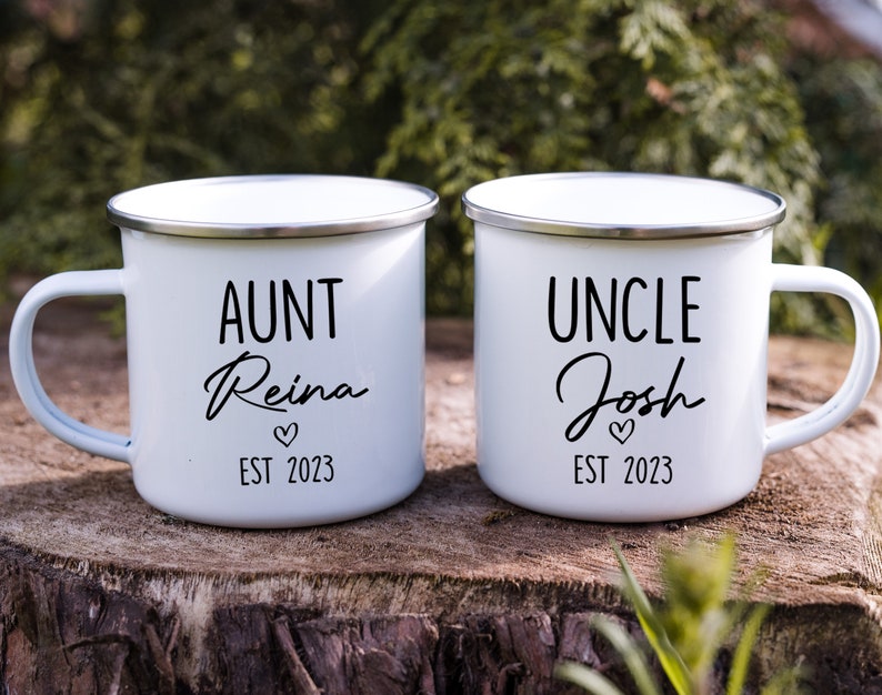 Est 2023 Aunt Uncle Mug, New Auntie Mug, Pregnancy Reveal Mug, Gift For Siblings, Personalized Aunt Mug, Cute Mug for Uncle & Aunt EM-2 image 1