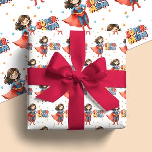 Cadeaupapier met Super Mom Hero-thema, kleurrijke verpakking Moederdag, unieke verpakking verjaardagscadeau (GW-25)