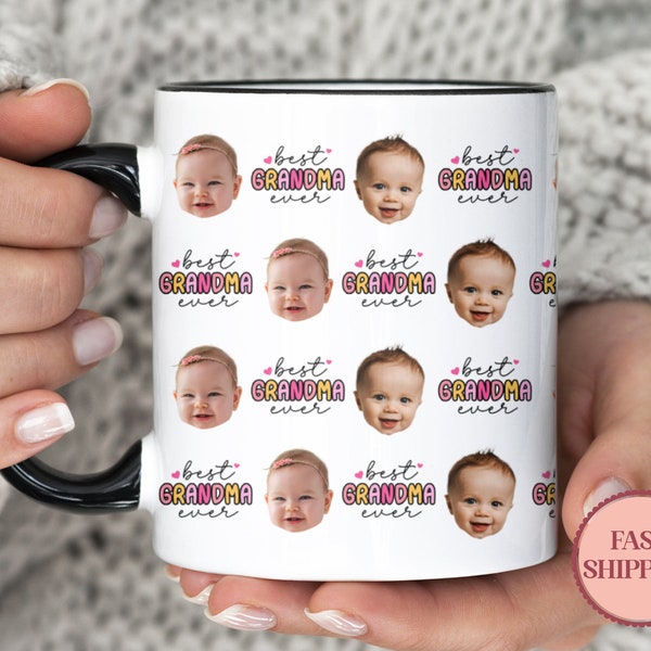 Custom Coffee Mug For Grandma, Best Grandma Ever, Mug For Grandmother, Custom Baby Face Gift, Gift From Grandkids, (PMU-11 Grandma)